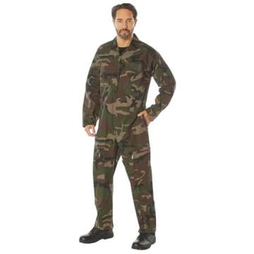 Rothco Flightsuit – Mens Pilot Coveralls – Costume Cosplay Jumpsuit, Woodland Camo - L