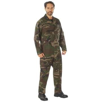 Rothco Flightsuit – Mens Pilot Coveralls – Costume Cosplay Jumpsuit, Woodland Camo - L