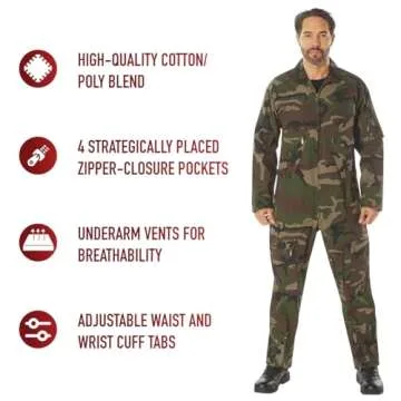 Rothco Flightsuit – Mens Pilot Coveralls – Costume Cosplay Jumpsuit, Woodland Camo - L