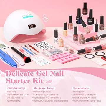 Gellen Gel Nail Polish Kit with U V LED Light 72W Nail Dryer, 12 Gel Nail Colors, No Wipe Top Base C...