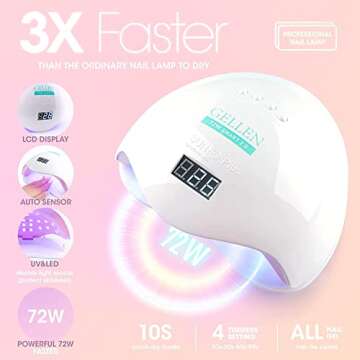 Gellen Gel Nail Polish Kit with U V LED Light 72W Nail Dryer, 12 Gel Nail Colors, No Wipe Top Base Coat, Nail Art Decorations, Manicure Tools, All-In-One Manicure Kit for Mother's Day Gift