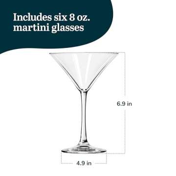 Libbey Entertaining Essentials Martini Glasses Set of 6, Dishwasher Safe Martini Set, Tall Stem Martini Glasses for Parties and More