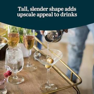 Libbey Entertaining Essentials Martini Glasses Set of 6, Dishwasher Safe Martini Set, Tall Stem Martini Glasses for Parties and More