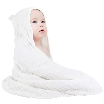 Yoofoss Large Hooded Baby Towels 100% Muslin Cotton Soft & Absorbent for Infants