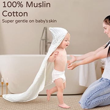 Yoofoss Muslin Hooded Baby Towel for Soft Bath Comfort