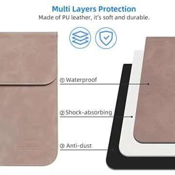 TOWOOZ 13.3 Inch Laptop Sleeve Case Compatible with 2016-2020 MacBook Air/MacBook Pro 13-13.3 inch/iPad Pro 12.9 / Dell XPS 13/ Surface Pro X, PU Leather Bag (13-13.6 Inch, Pink)