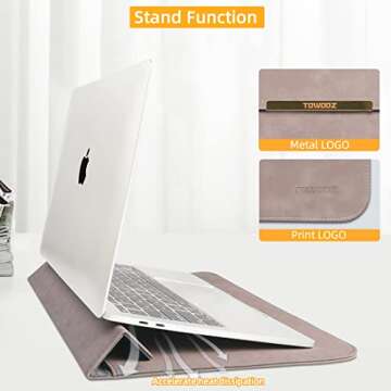 TOWOOZ 13.3 Inch Laptop Sleeve Case Compatible with 2016-2020 MacBook Air/MacBook Pro 13-13.3 inch/iPad Pro 12.9 / Dell XPS 13/ Surface Pro X, PU Leather Bag (13-13.6 Inch, Pink)