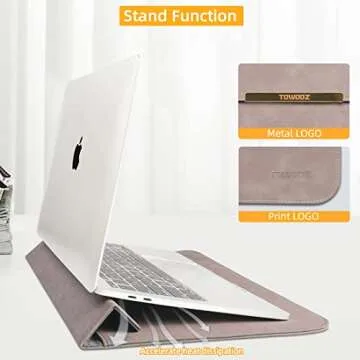 TOWOOZ 13.3 Inch Laptop Sleeve Case Compatible with 2016-2020 MacBook Air/MacBook Pro 13-13.3 inch/iPad Pro 12.9 / Dell XPS 13/ Surface Pro X, PU Leather Bag (13-13.6 Inch, Pink)