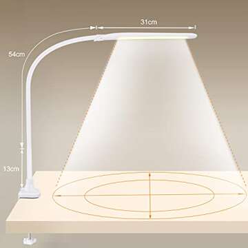 YOUKOYI Desk Lamp with Clamp, Swing Arm Lamp, Flexible Gooseneck Architect Table Lamp - 10 Brightness Levels, 3 Color Modes, 9W, 1050LUX Eye-Care for Study/Reading/Office/Work (White)