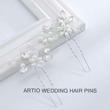JAKAWIN Bride Wedding Pearl Hair Pins Flower Hair Piece Rhinestone Bridal Hair Accessories for Women...
