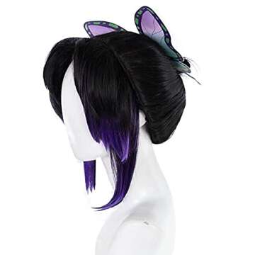 Ebingoo Shinobu Wig for Women + Butterfly Hair Accessory + Wig Cap Purple Anime Wigs with Bangs Synthetic Hair Wigs for Women Halloween Party Costume Cosplay
