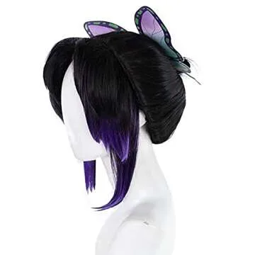 Ebingoo Shinobu Wig for Women + Butterfly Hair Accessory + Wig Cap Purple Anime Wigs with Bangs Synthetic Hair Wigs for Women Halloween Party Costume Cosplay