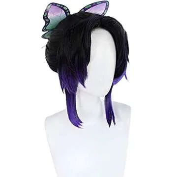 Ebingoo Shinobu Wig for Women + Butterfly Hair Accessory + Wig Cap Purple Anime Wigs with Bangs Synthetic Hair Wigs for Women Halloween Party Costume Cosplay