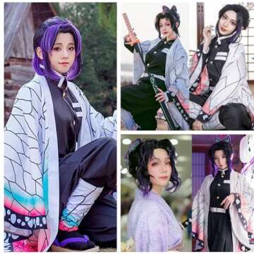 Ebingoo Shinobu Wig for Women + Butterfly Hair Accessory + Wig Cap Purple Anime Wigs with Bangs Synthetic Hair Wigs for Women Halloween Party Costume Cosplay