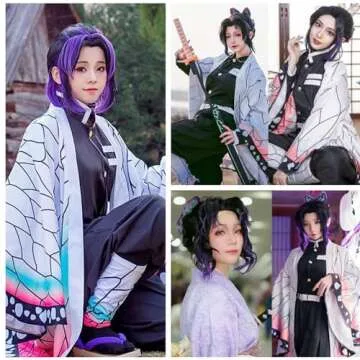 Ebingoo Shinobu Wig for Women + Butterfly Hair Accessory + Wig Cap Purple Anime Wigs with Bangs Synthetic Hair Wigs for Women Halloween Party Costume Cosplay