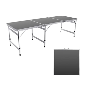 Moosinily 6 Ft Folding Table Adjustable Height Camping Table Aluminum Portable Table with Handle Tri...