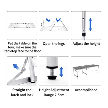 Moosinily 6 Ft Adjustable Folding Camping Table - Portable