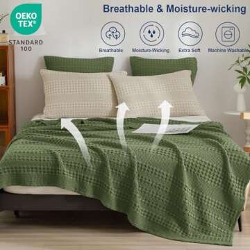 PHF 100% Cotton Waffle Weave Blanket King Size, Soft Lightweight Breathable Cozy Blankets for Bed, L...