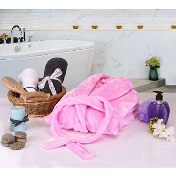 Premium Women's Pink Plush Fleece Robe for Comfort
