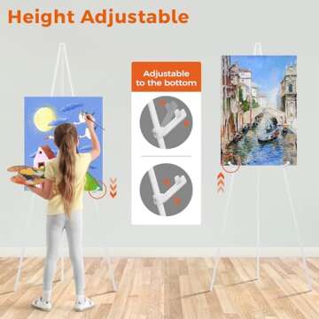 ARTASY 63" Easel Stand for Wedding Signs, Posters, Portable Artist Easel for Painting Canvas, Tripod for Home and Office, Supports 5 lbs-White 1/Pack