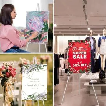 ARTASY 63" Easel Stand for Wedding Signs, Posters, Portable Artist Easel for Painting Canvas, Tripod for Home and Office, Supports 5 lbs-White 1/Pack