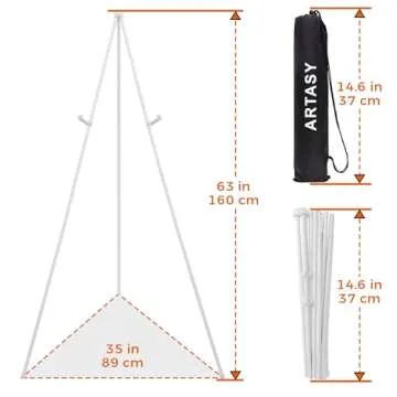 ARTASY 63" Easel Stand for Wedding Signs, Posters, Portable Artist Easel for Painting Canvas, Tripod for Home and Office, Supports 5 lbs-White 1/Pack