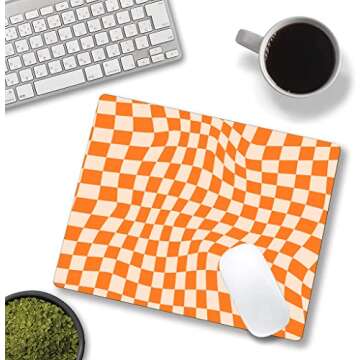 Armanza Mouse Pad, Orange Checkered Design Mouse Pad, Washable Square Cloth Mousepad for Office Laptop, Non-Slip Rubber Computer Mouse Pads for Wireless Mouse, Cute Mouse Pads for Desk