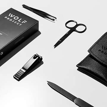 Wolf Project Nail Grooming Kit - Manicure Set: 4-piece (Tweezers And Nail Clipper With File And Scissors) Stainless Steel - The Perfect Travel Nail Kit