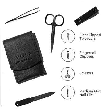 Wolf Project Nail Grooming Kit - Manicure Set: 4-piece (Tweezers And Nail Clipper With File And Scissors) Stainless Steel - The Perfect Travel Nail Kit