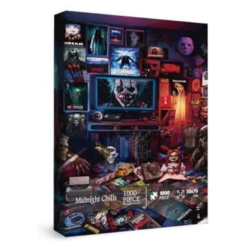 Horror Puzzle Movie Puzzles 1000 Pieces for Adult, Scary House Jigsaw Puzzle Midnight Chills, Horror Collage Puzzles Halloween Puzzle as Horror Party Decorations