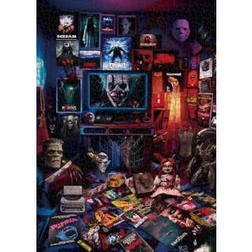 Horror Puzzle Movie Puzzles 1000 Pieces for Adult, Scary House Jigsaw Puzzle Midnight Chills, Horror Collage Puzzles Halloween Puzzle as Horror Party Decorations
