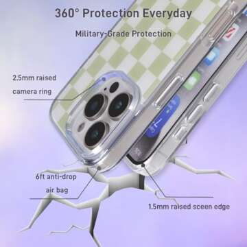 Mongranda Compatible with iPhone 16 Pro Case Checkered for Women,Military-Grade Protection,Scratch-Resistant,Yellowing Resistant TPU,Cute iPhone Case Checkered 6.3 inches-Sage Green Checkered