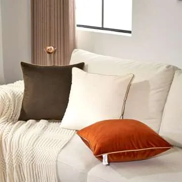 Aeckself Pack of 2 Dark Brown Velvet Pillow Covers 20 x 20 Inch, Modern Luxury Decorative Pillowcase with Gold Trim Edge, Comfortable Soft Solid Cushion Case for Couch Bedroom Living Room