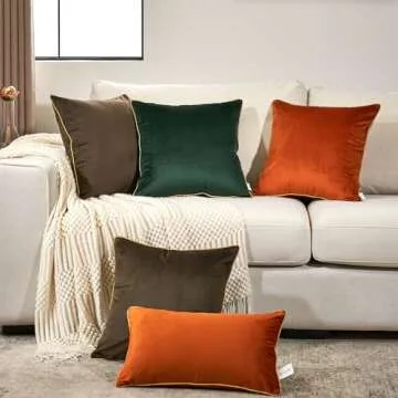 Aeckself Pack of 2 Dark Brown Velvet Pillow Covers 20 x 20 Inch, Modern Luxury Decorative Pillowcase with Gold Trim Edge, Comfortable Soft Solid Cushion Case for Couch Bedroom Living Room