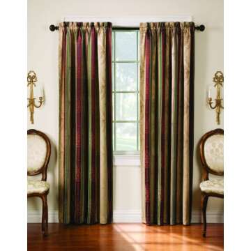 Thermatec Tuscan Stripe Scroll Stripe Jacquard Blackout-Rod Pocket Panel, 52 by 84-Inch, Autumn, Pack of 2, Sold as Pair