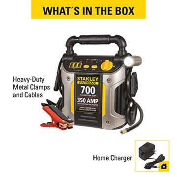 Stanley J7CS 700 Peak Amp Automotive Jump Starter, Portable Power – Triple 15W USB Ports, 120 PSI Air Compressor