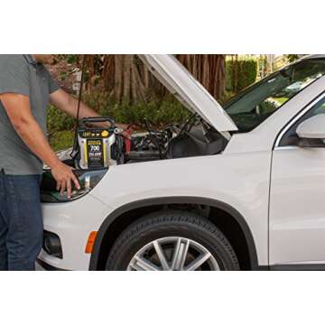 Stanley J7CS 700 Peak Amp Automotive Jump Starter, Portable Power – Triple 15W USB Ports, 120 PSI Air Compressor