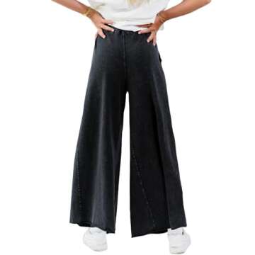 TITOMD Pull On Petite Barrel Jeans Women's Wide Leg Jeans 2024 Elastic Summer High Waisted Drawstrin...