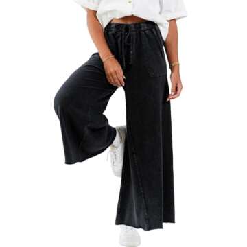 TITOMD Pull On Petite Barrel Jeans Women's Wide Leg Jeans 2024 Elastic Summer High Waisted Drawstring Baggy Denim Sweat Pants with Pockets Family BlackL