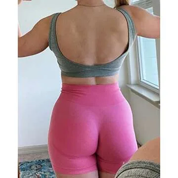 YVYVLOLO Women Workout Gym Shorts Seamless High Waisted Scrunch Butt Lifting Running Yoga Biker Shorts(Y525-Bubble Gum Pink-M)