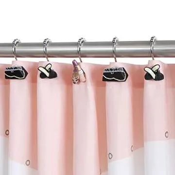 BESTRIPES Shower Curtain Hooks Rings, Set of 12 Stainless Steel Decorative Shower Curtain Hooks for Bathroom Shower Rods Curtains (High-Heels, Handbag, Lipstick)