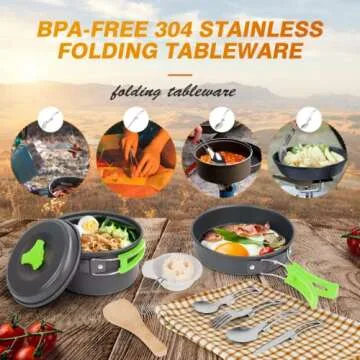 Bisgear 16pcs Camping Cookware Backpacking Stove Mess Kit – Camping Cooking Set - Camping Pots and Pans Set - Camping Accessories Equipment - Backpacking Supplies Survival Gear