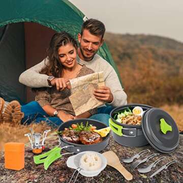 Bisgear 16pcs Camping Cookware Backpacking Stove Mess Kit – Camping Cooking Set - Camping Pots and Pans Set - Camping Accessories Equipment - Backpacking Supplies Survival Gear