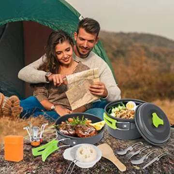 Bisgear 16pcs Camping Cookware Backpacking Stove Mess Kit – Camping Cooking Set - Camping Pots and Pans Set - Camping Accessories Equipment - Backpacking Supplies Survival Gear