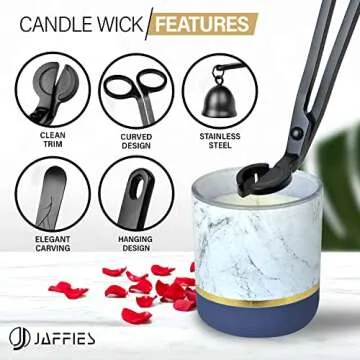 JAFFIES Candle Wick Trimmer, 3 in 1 Candle Accessory Set Used As Candle Care Kit Includes Candle Wick Dipper, Candle Snuffer and Candle Wick Cutter for Smoke-Free Flame to Gift a Candle Lover (Black)