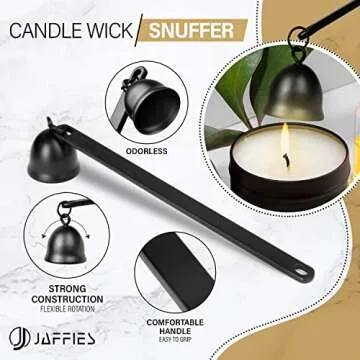 JAFFIES Candle Wick Trimmer, 3 in 1 Candle Accessory Set Used As Candle Care Kit Includes Candle Wick Dipper, Candle Snuffer and Candle Wick Cutter for Smoke-Free Flame to Gift a Candle Lover (Black)