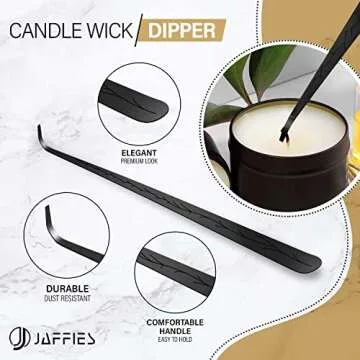 JAFFIES Candle Wick Trimmer, 3 in 1 Candle Accessory Set Used As Candle Care Kit Includes Candle Wick Dipper, Candle Snuffer and Candle Wick Cutter for Smoke-Free Flame to Gift a Candle Lover (Black)