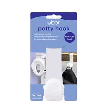 Ubbi Multi-Use Potty and Utility Hook, No Hardware Or Installation Needed, Durable and Sturdy to Hang Over Toilet Tank Or Door, Polypropylene, White