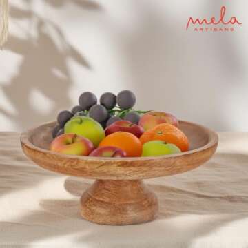Mela Artisans Footed Wooden Fruit Bowl - Handcrafted Decor