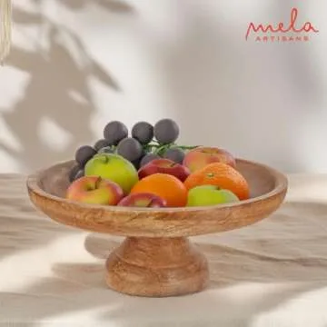 Mela Artisans Footed Wooden Fruit Bowl - Handcrafted Decor